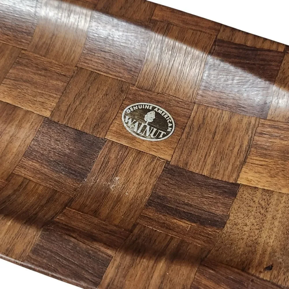 Vintage Weavewood MN Genuine American Walnut Platter Plate MCM Brown Wood